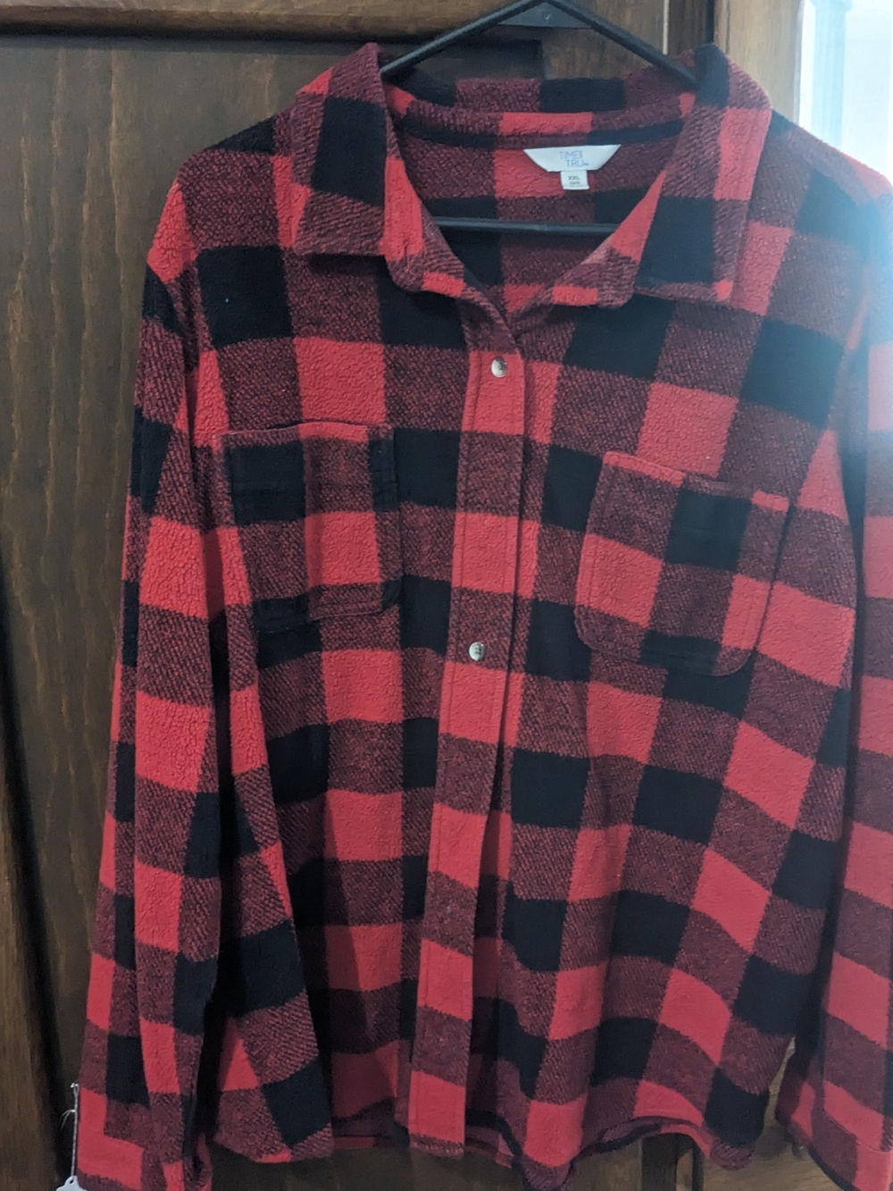 Ladies Time and Tru Red and Black Plaid Button-Front 20 Shirt